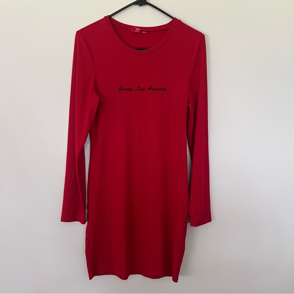 GUESS Los Angeles Red Knit Long Sleeve Bodycon Dress